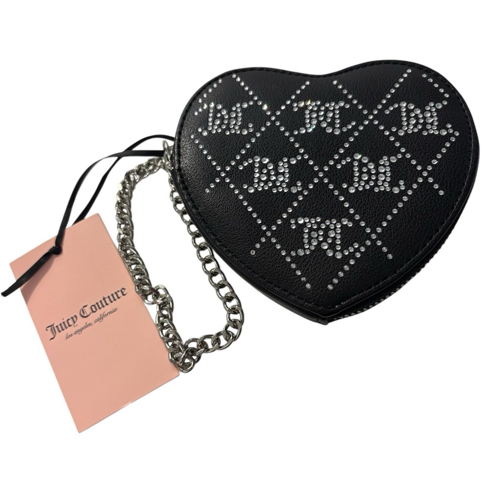 Juicy Couture Black Liquorice Crystal Crush Heart ZA Wallet Wristlet Zip NWT